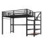 Lit mezzanine double avec bureau et escalier de rangement, lits mezzanine en métal avec lumières à DEL, ports USB, filets en fer multifonctionnels, aucune boîte à ressorts nécessaire et sans bruit, noir-65815079
