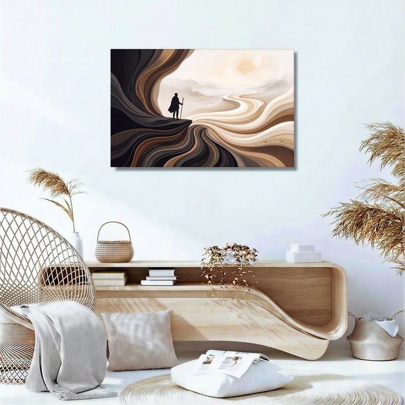 Silhouette Traveler On Swirling Earth Tones Landscape Canvas Wall Art, 24"H x 36"W