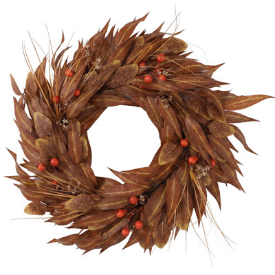Couronne artificielle de 21,65 pouces à feuilles d'olivier pour porte d'entrée avec baies rouges, couronne de récolte d'automne de l'Action de grâce pour la décoration intérieure et extérieure intérieure