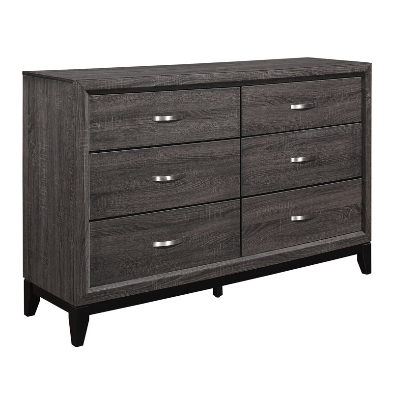 Hudson 58" Modern Charcoal Gray 6-Drawer Dresser, Gray