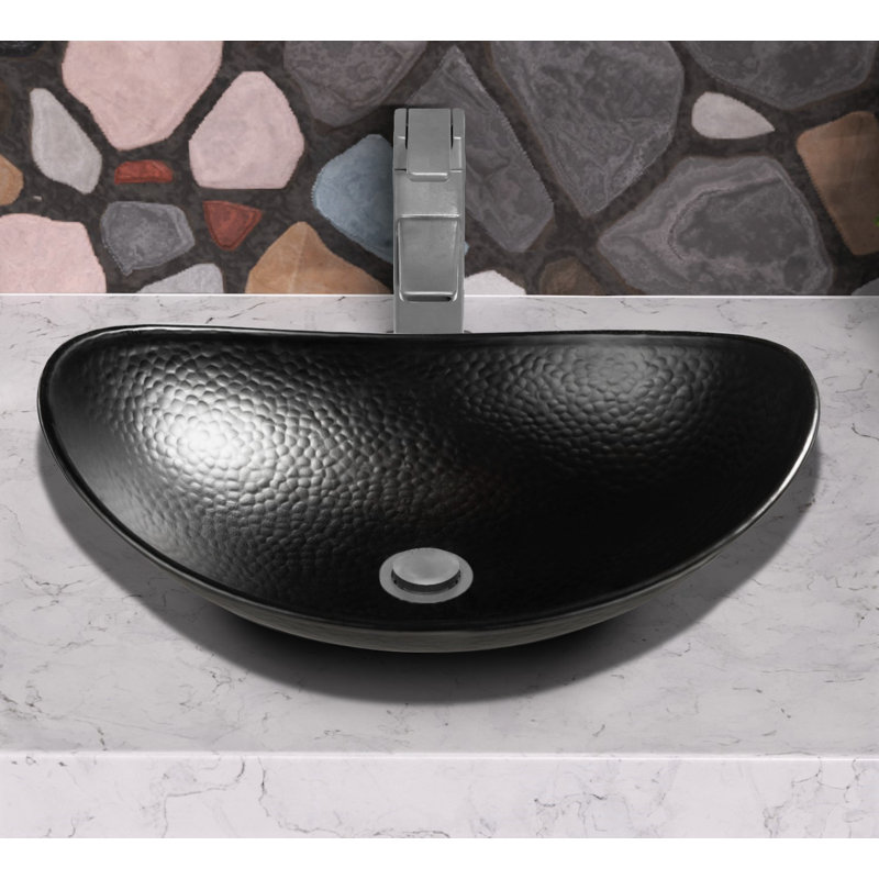 Aluminum Hand Hammered Metal Harbor Bathroom Vessel Sink 19", Matte Black