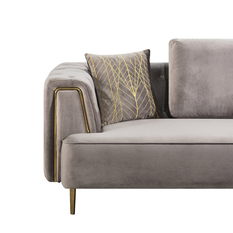Canapé 102 po à accoudoirs carrés en velours, Velours gris