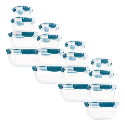  Plastic Airtight Food Storage Containers, Set of 4 Sealed Clear Container Bowls with Lids, BPA Free, Rectangular, Blue, Pack 4