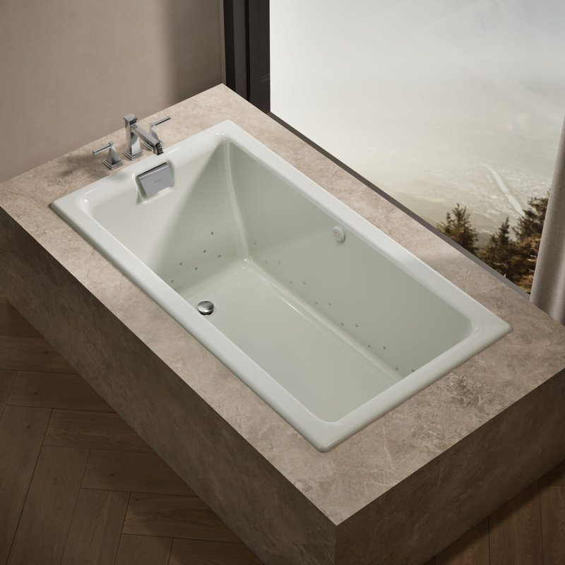 Tea-for-Two 66" x 36" Heated BubbleMassage Air Bath, Dune, Polished Chrome