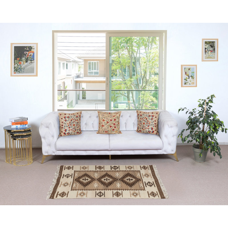 Kilim tissé à la main 3 x 5 pi 100% laine naturelle. Tapis tissé à plat