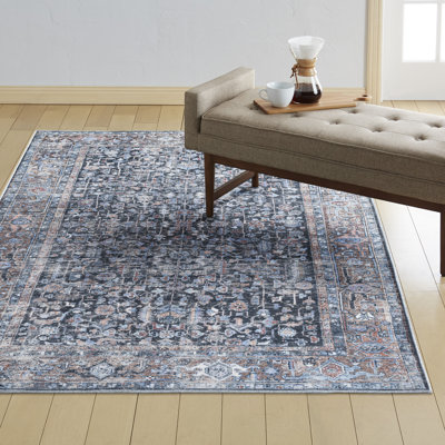 Kugler Oriental Machine Washable Blue/Denim Area Rug