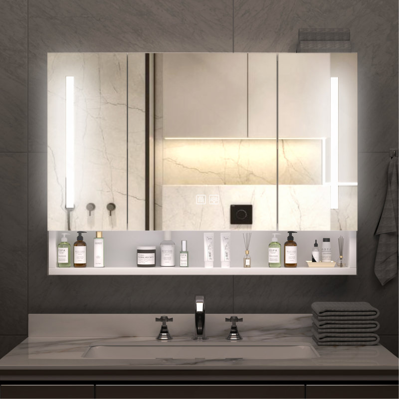 Armoires de salle de bain modernes en aluminium 39 x 28 pouces, armoires à pharmacie avec miroirs et lumières DEL, armoire de rangement de salle de bain avec compartiments de rangement à plusieurs niveaux