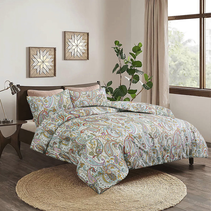 Microfiber Reversible 3 Piece Comforter Set, Queen Comforter + 2 Standard Shams