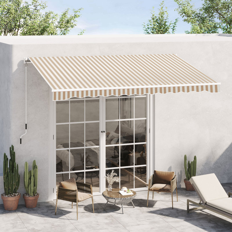 Outsunny 13' X 8' Retractable Awning, 59" H x 155.5" W x 96.5" D, Brown/Beige Striped