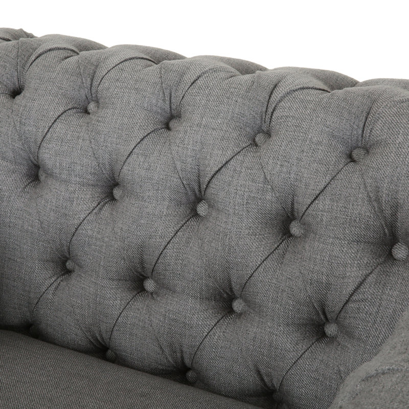  Fauteuil capitonné capitonné avec accoudoirs roulés et garniture cloutée, fauteuil rembourré pour le salon, gris