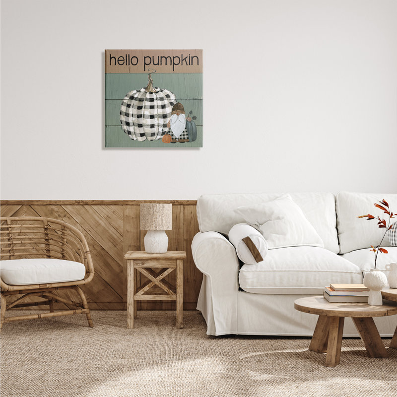 Gnome écossais «Hello Pumpkin», Toile tendue, H 24 po x l 24 po x P 1,5 po
