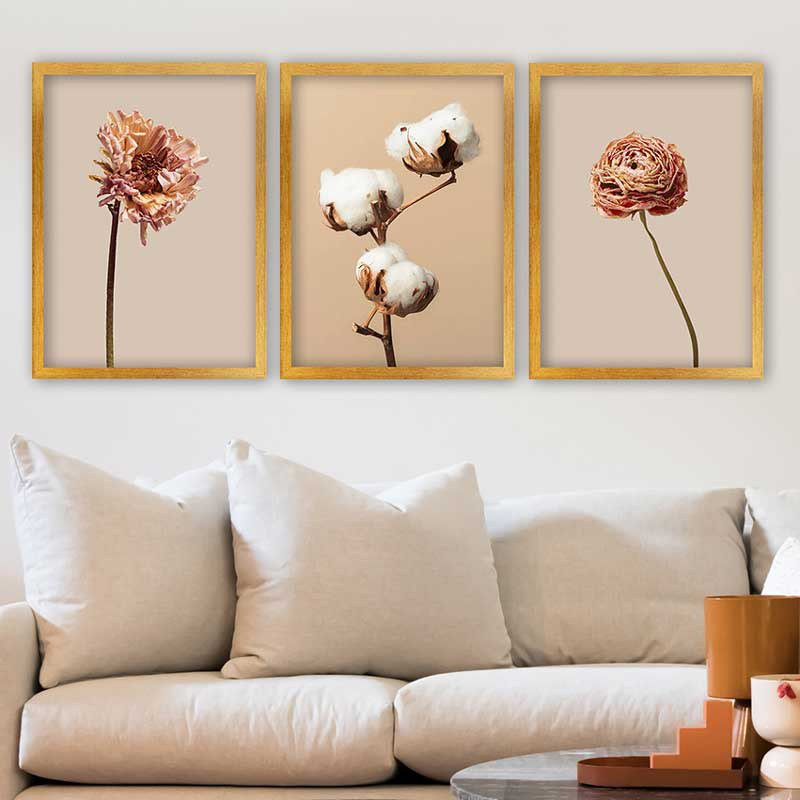 Superbe ensemble de peintures décoratives encadrées (3 pièces) de 21,7 po x 29,5 po chacune | Cadre 100% bois avec polystyrène de 0,8 pouce | Impression numérique UV | Parfait pour la décoration murale de salon, de bureau et de galerie
