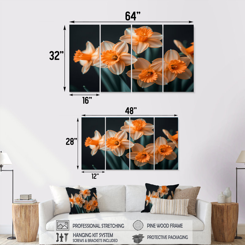 Gaige - Jonquilles, ensemble d'art sur toile, H 28 po x l 48 po