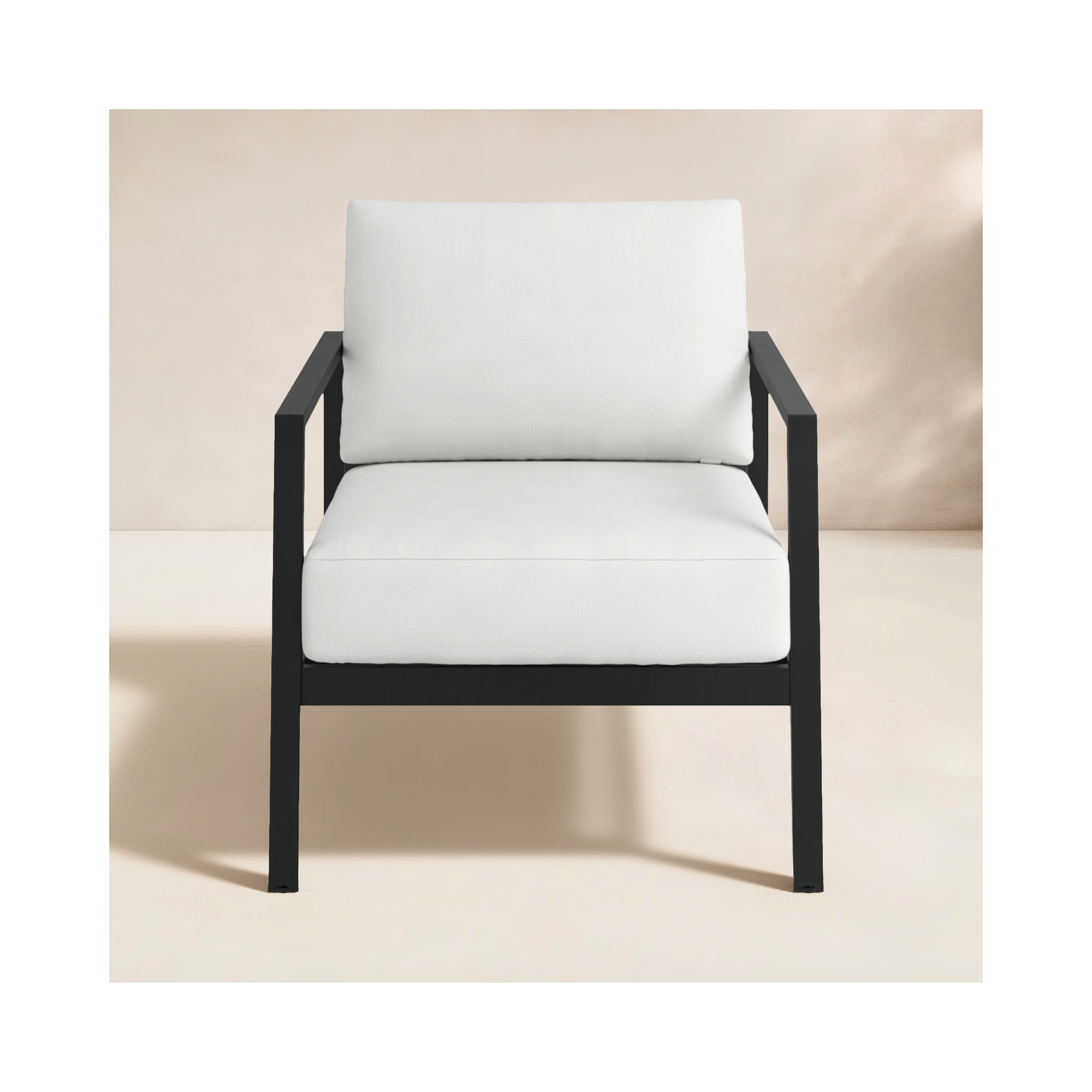 Armando Aluminum Outdoor Lounge Chair, Black, Canvas White Sunbrella® Canvas