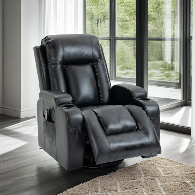 Fauteuil inclinable électrique en similicuir avec chauffage et massage, deux porte-gobelets, port USB, siège large, commande à bouton-poussoir, capacité de 350 lb