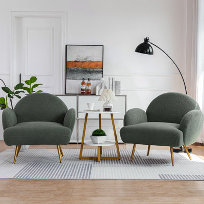 Bendetta Easy to Assemble Modern Single Sofa Chair - Ergonomic Sherpa Fabric with Soft Sponge & S Spring, Curved Armrest Design, Minimalist Style for Living Room or Bedroom, Durable Solid Wood Frame Supports 250 lbs （Set of 2）