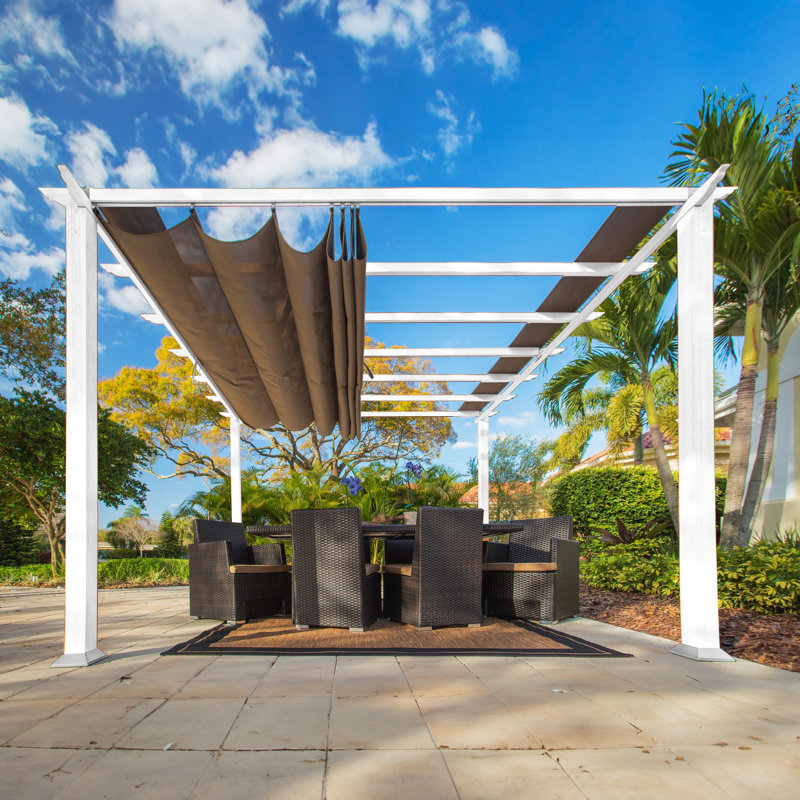 Florence 11' x 16' White Aluminum Pergola with Cocoa Canopy