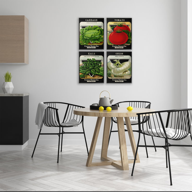 Ensemble de 4 giclées Vintage Garden Choux, estampe numérique par Lil 'Rue, H 14 po x l 11 po, Giclée encadrée noir minuit