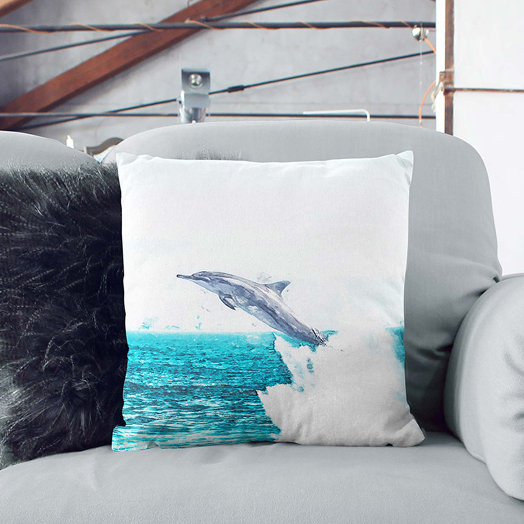 Jumping Dolphin Abstract Art Cushion with Filling