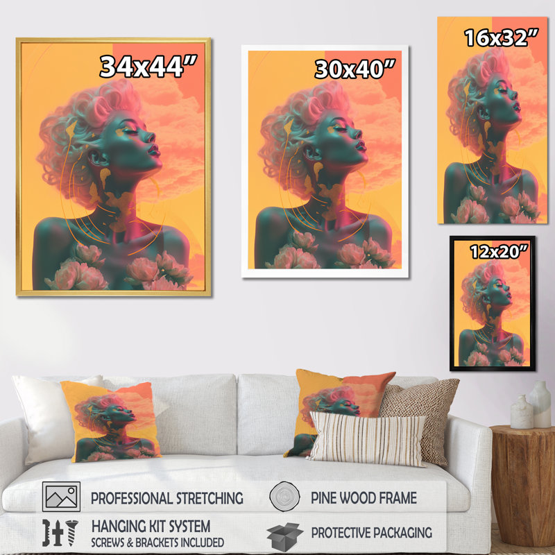 Portrait rétro de femme emblématique Pop art polaroïd, H 32 po x l 16 po x P 1 po, Cadre flottant blanc