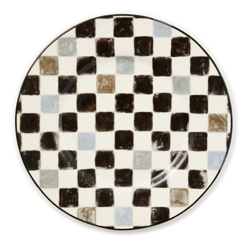 Pink Check Dinner Plate, Black