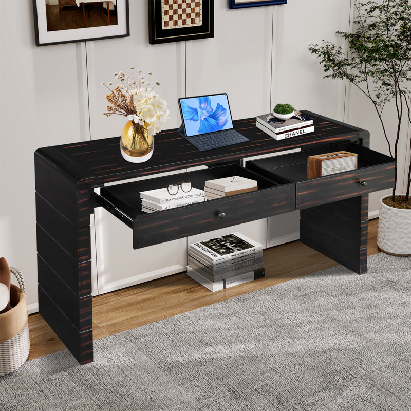 Console en bois avec 2 tiroirs, Noir