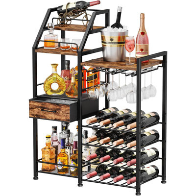 Wine Rack Freestanding Floor - Multi-Tier Liquor Cabinet With Fabric Drawer