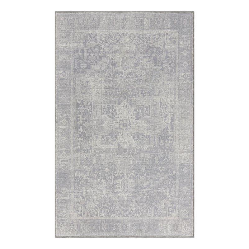 Tapis gris abstrait en chenille tissée à la machine, Rectangle 3 pi 6 po x 5 pi 7 po