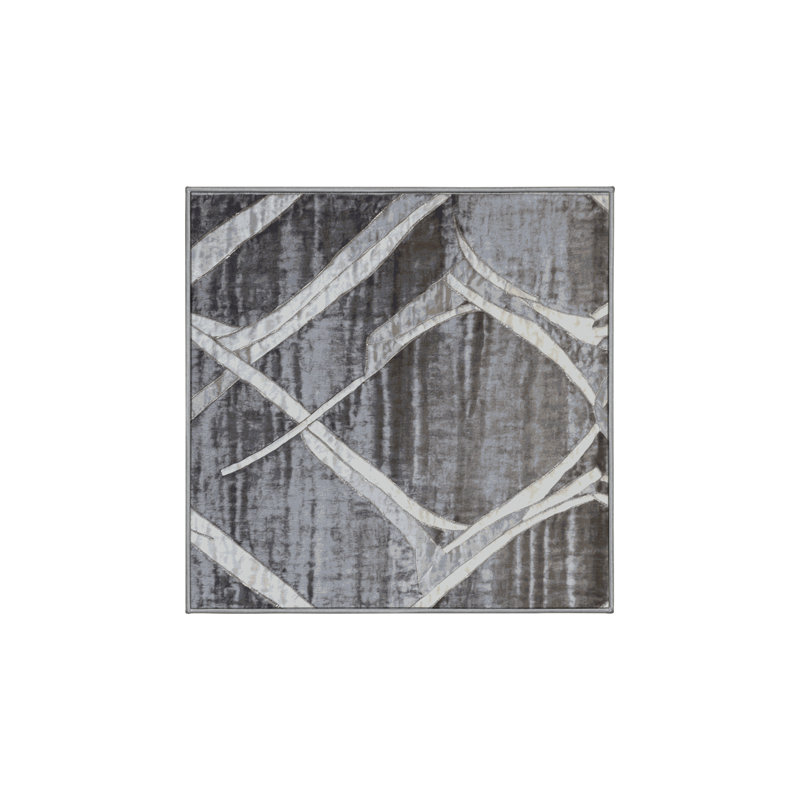 Machine Washable Gray Area Rug, Square 6'