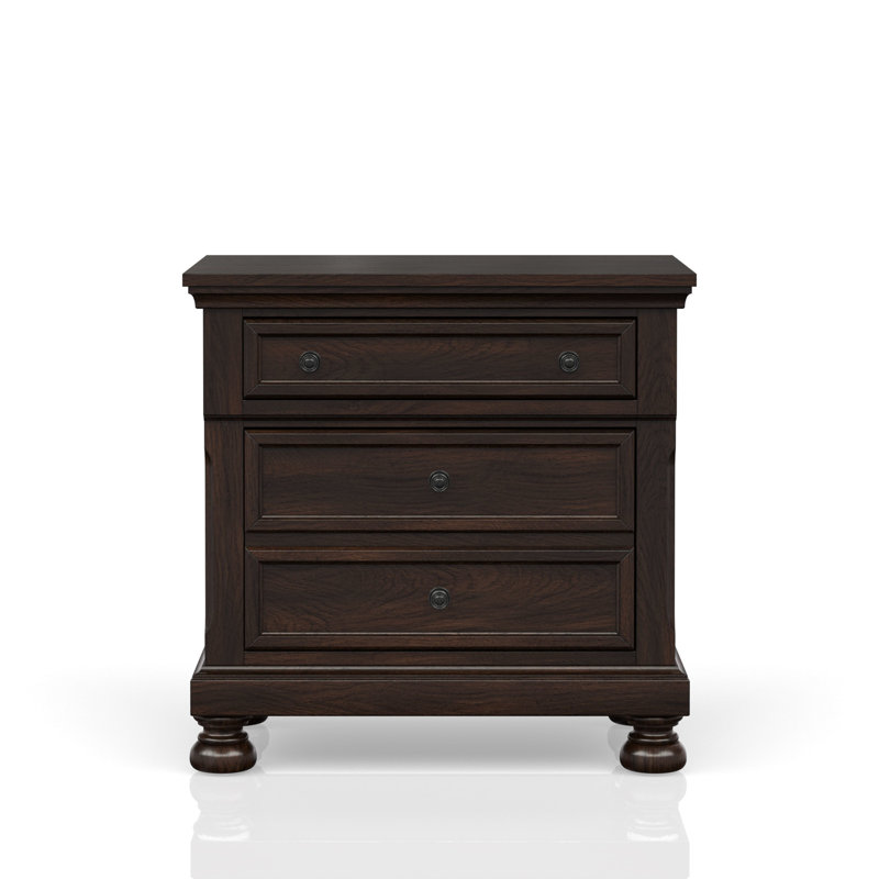 Table de chevet en cerisier foncé tendance - Deux tiroirs en bois massif et deux tiroirs élégants