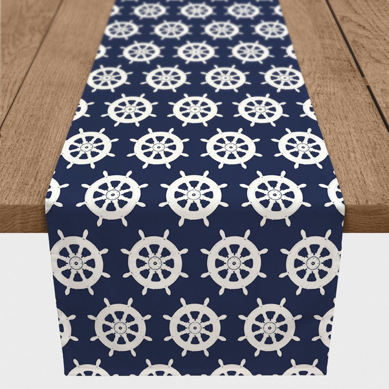 Keya Geometric Table Runner, 16" L x 72" W, Navy/White