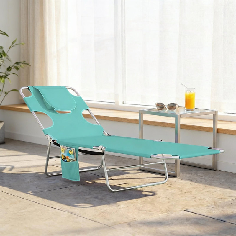 Folding Bed,Outdoor Chaise Lounge Chair,Adjustable Back Tanning Chair, 1, Light Green