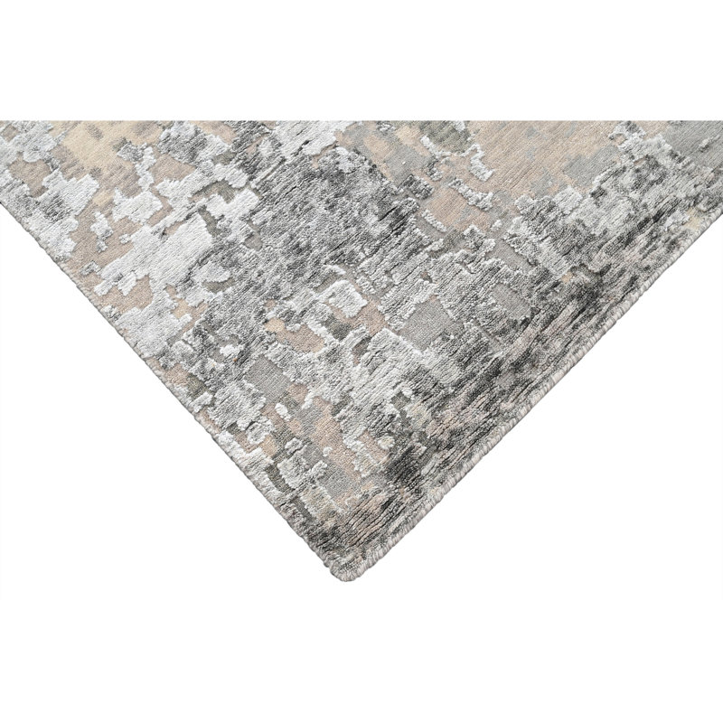 Abstract Area Rug in Silver And Grey, Rectangle 10' x 14'