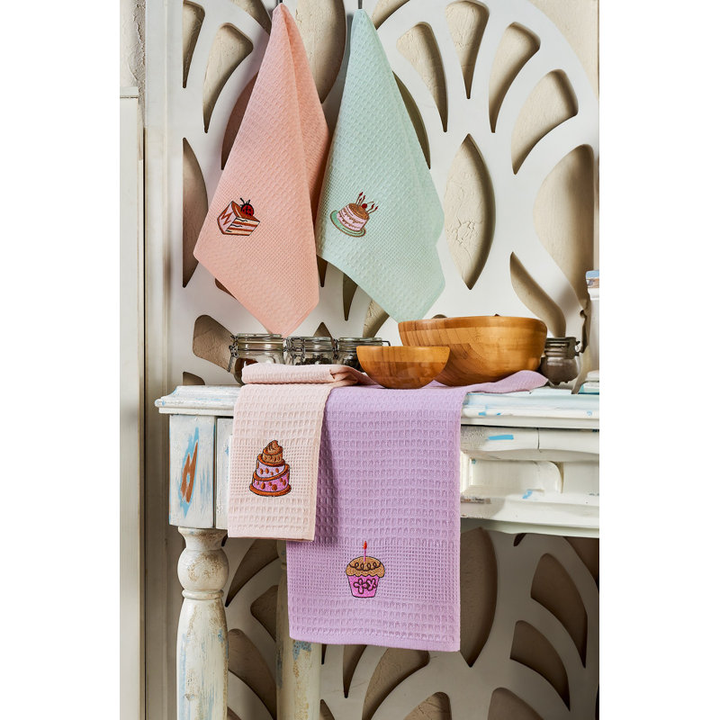 Premium Kitchen Towel Set (6 Pieces), 100% Cotton, 15.7 x 23.6 inches | Embroidered Design, Machine Washable at 86°F, Ironable | Soft, Absorbent, Perfect for Cooking & Dining | Durable & Stylish Home Essential