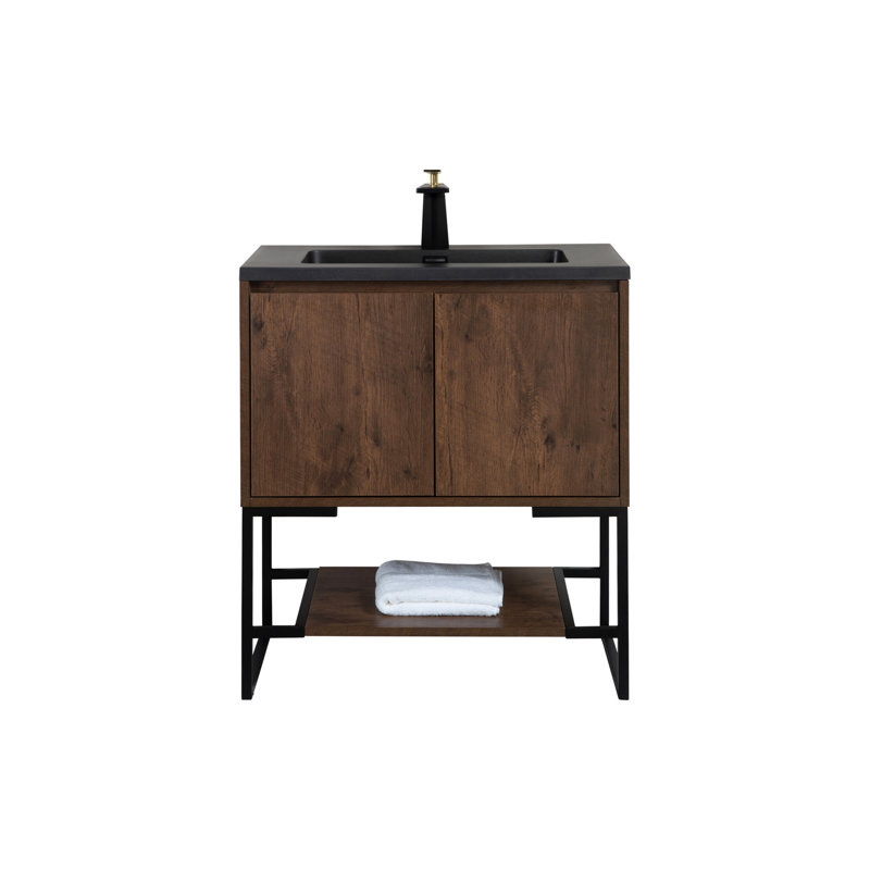 Meuble-lavabo polyvalent avec lavabo intégré et rangement spacieux, idéal pour les salles de bain modernes.