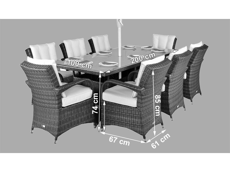Harpenden 8 - Person Wicker Patio Dining Set with Rectangular Table , Cushions Included