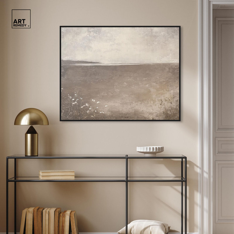 Paysage de ferme en cendres sur terre par Art Remedy, H 16 po x l 20 po, Structure noire