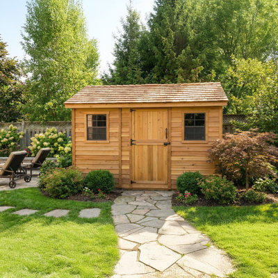 12 ft. W x 8 ft. D Western Red Cedar Cabana Garden Shed with Dutch Door and Cedar Shingle Roof
