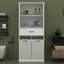 Armoire de rangement haute pour salle de bain avec 2 paniers à linge, armoire de salle de bain en bois avec portes et tiroir, tablettes réglables-371656476
