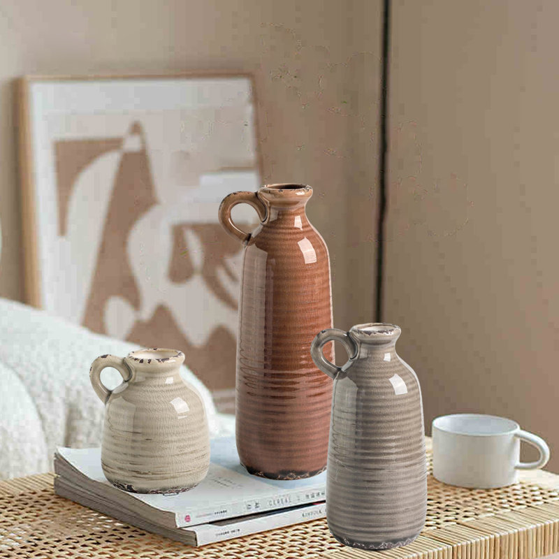 Ensemble de 3 vases en céramique, Brun