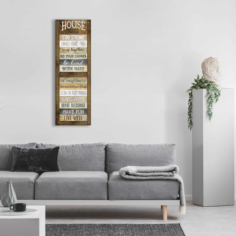 «House Rules» par Marla Rae, art mural en verre acrylique, H 48 po x l 16 po