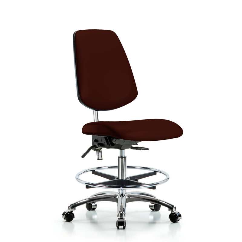 Miah Vinyl Drafting Chair, Burgundy, Glides, Included