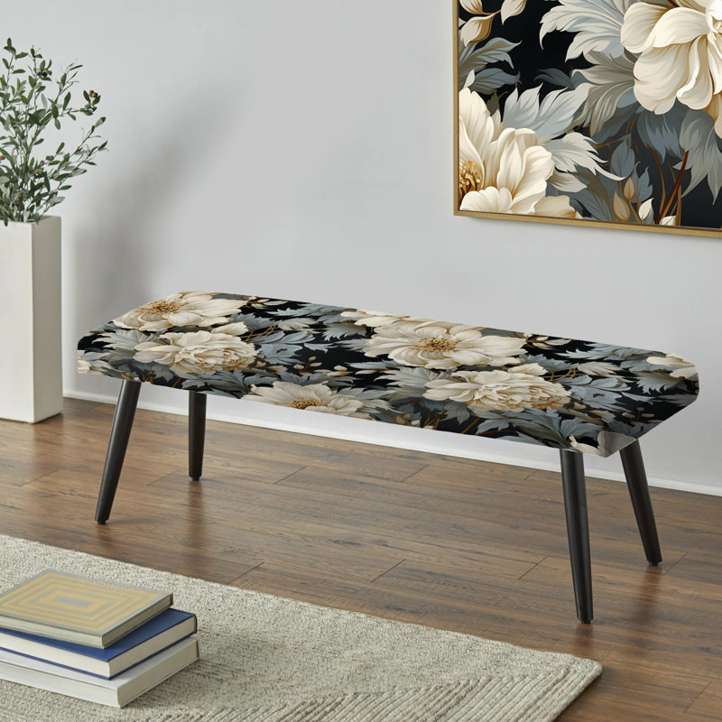 Urban Victorian Splendor Victorian Pattern - Floral Upholstered Black Bench