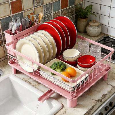 Small Dish Drying Rack for Kitchen Counter, Stainless Steel Dish Drainer with Utensil Holder and Drainboard