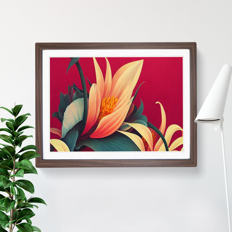 Beaming Flowers Art Deco - Framed Print, 34cm H x 46cm W x 2cm D, Walnut