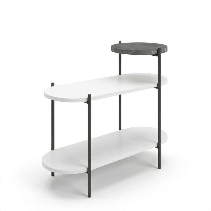 End Table, White - Retro Grey