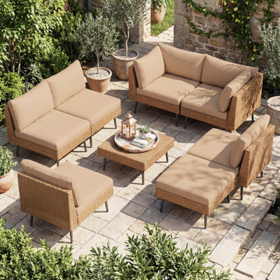 7 - Person Premium Patio Wicker Sectional Seating Group With Cushions