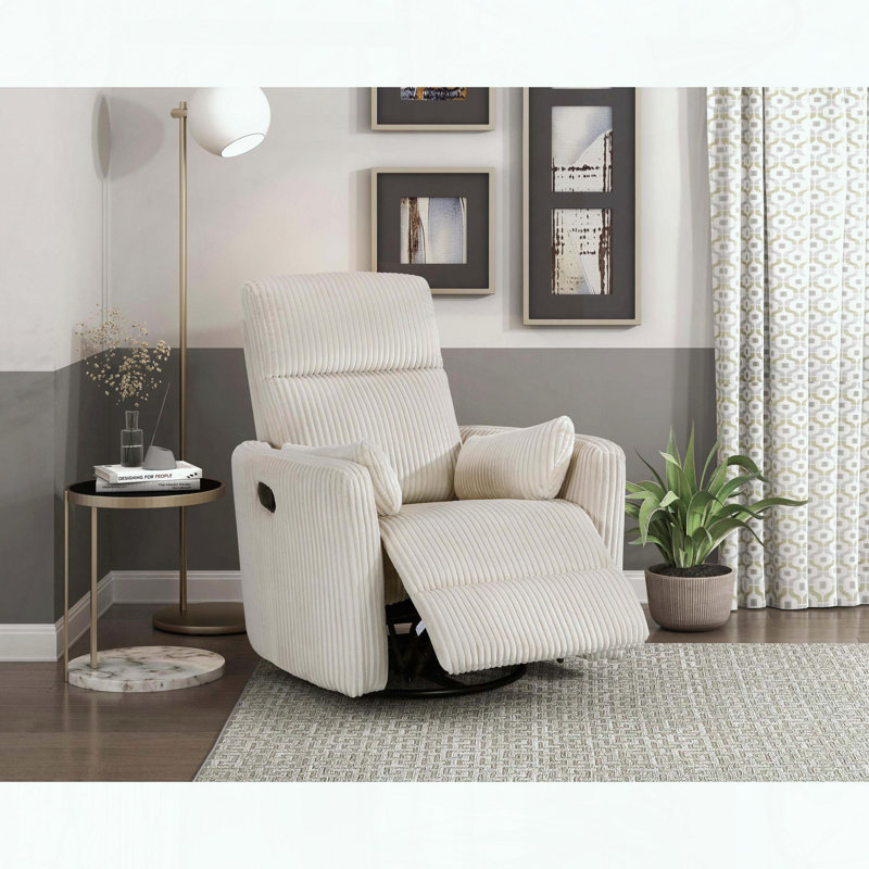 Fauteuil inclinable et pivotant, en velours côtelé, pivotant à 360 °, mouvement coulissant, Beige
