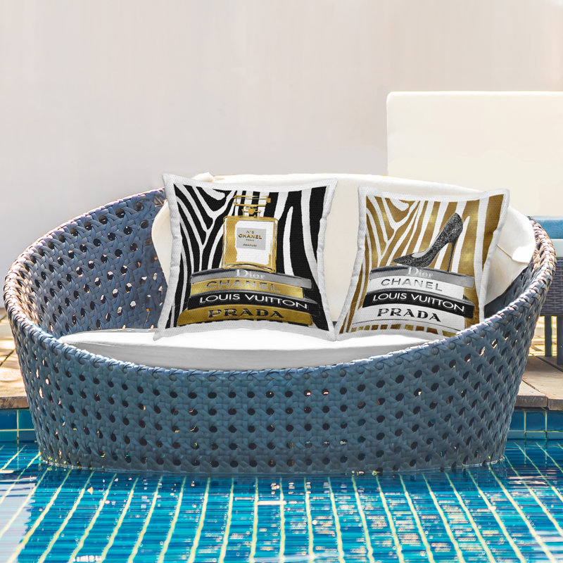 Glam Zebra Print Fashion Book Stack 2 Piece Outdoor Printed Pillow Set by Madeline Blake