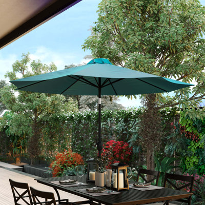 Parasol rond Hele 9 pi - Mât en aluminium de 1,5 po de diamètre - Fonction de manivelle et d'inclinaison